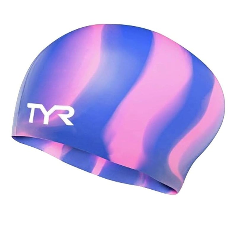 TYR Mens Long Hair Silicone Swim Cap, Purple/Pink - Image 1