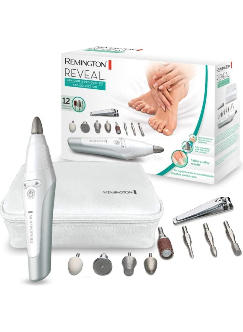 REMINGTON Xnews Manicure and Pedicure S Pro Collection Reveal MAN3000, 12 Pieces, LED Light Tip, Grey/white 
