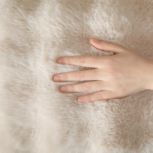Yaertun Pack of 2 Beige Thick Soft Wool Decorative Throw Pillow Covers 16x16 Inch Faux Fur Plush Fluffy Cushion Covers for Sofa Couch Bedroom - Image 3