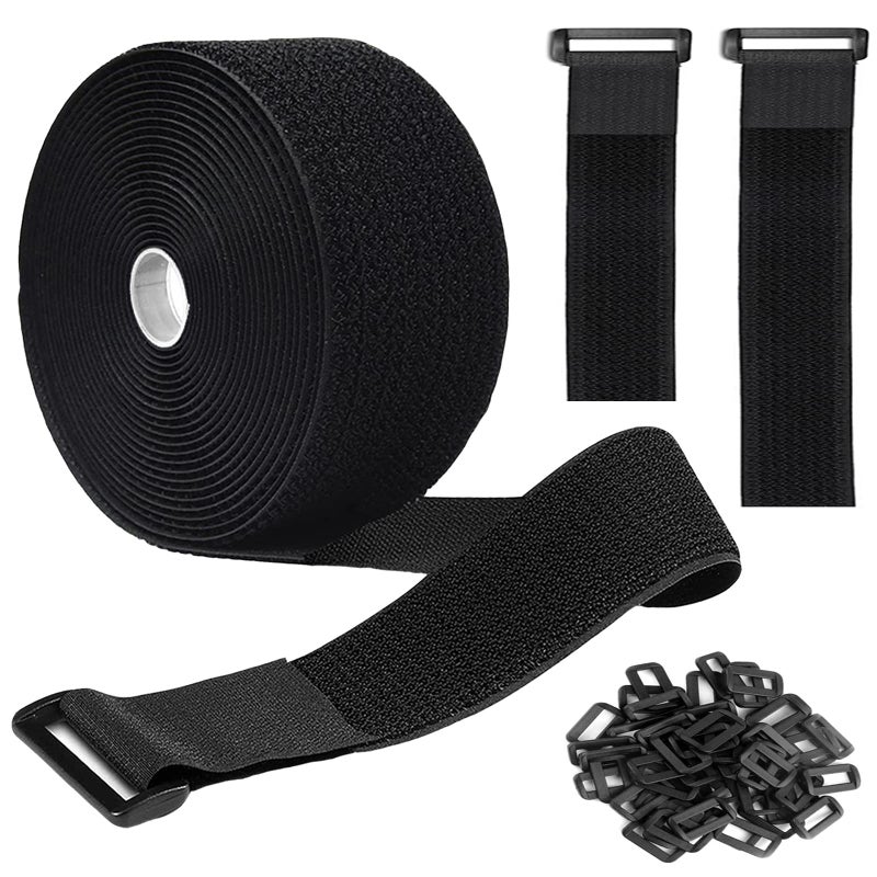 16Ft 2 inch Wide Cable Ties Jumpso Heavy Duty Hook and Loop Straps with 15 Buckles Adjustable Straps for Wire Cord Wraps Cable Management Storage Straps Black