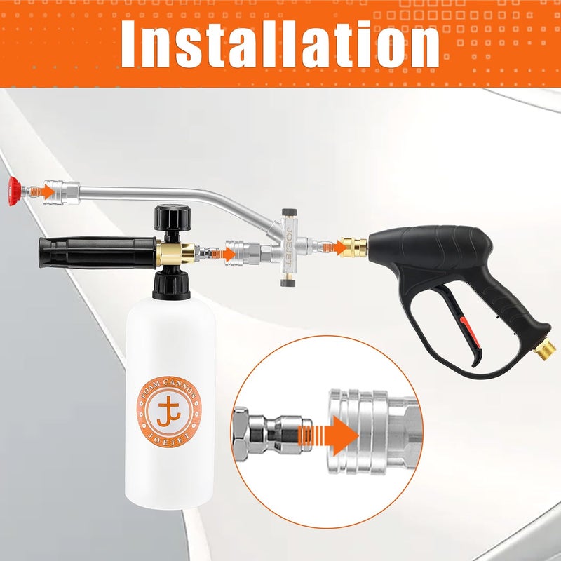 JOEJET Short Pressure Washer Gun with Foam Cannon Dual Connector Accessory, Car Wash Foam Gun with 1/4 Inch Quick Connector, 5 Pressure Washer Nozzle Tips, 1 Liter - Image 5