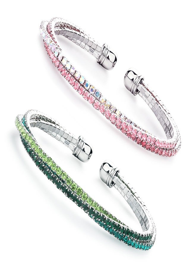 IDesign Pink & Green Cuff Bracelet Galentine's Day Gifts Witch Movie Inspired Best Friends BFF Rhinestone Bangle Sparkly Bridesmaid Wedding Jewelry - Image 1