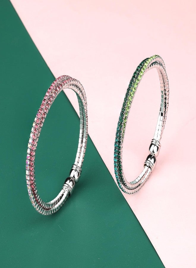 IDesign Pink & Green Cuff Bracelet Galentine's Day Gifts Witch Movie Inspired Best Friends BFF Rhinestone Bangle Sparkly Bridesmaid Wedding Jewelry - Image 3