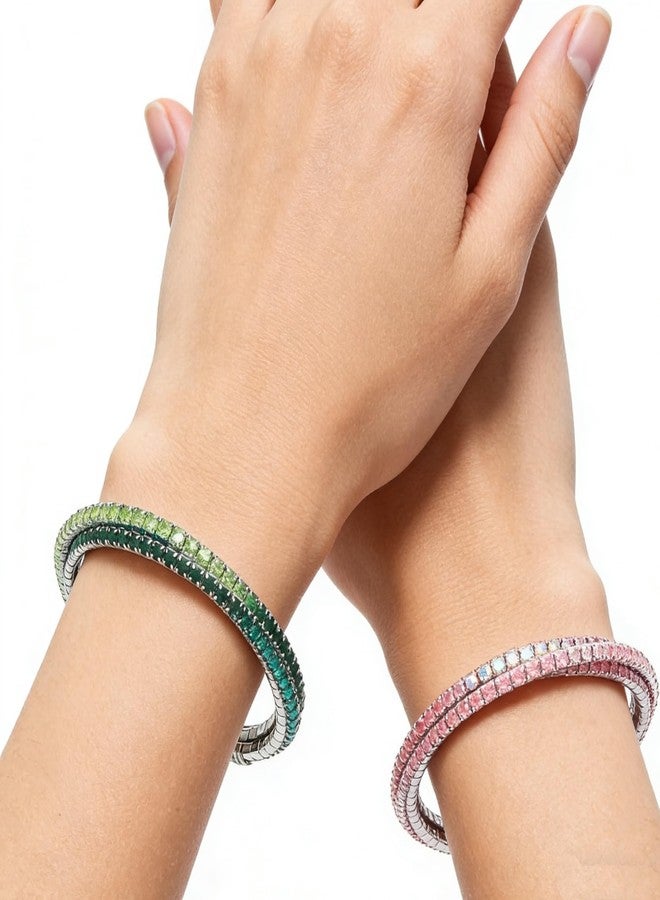 IDesign Pink & Green Cuff Bracelet Galentine's Day Gifts Witch Movie Inspired Best Friends BFF Rhinestone Bangle Sparkly Bridesmaid Wedding Jewelry - Image 2