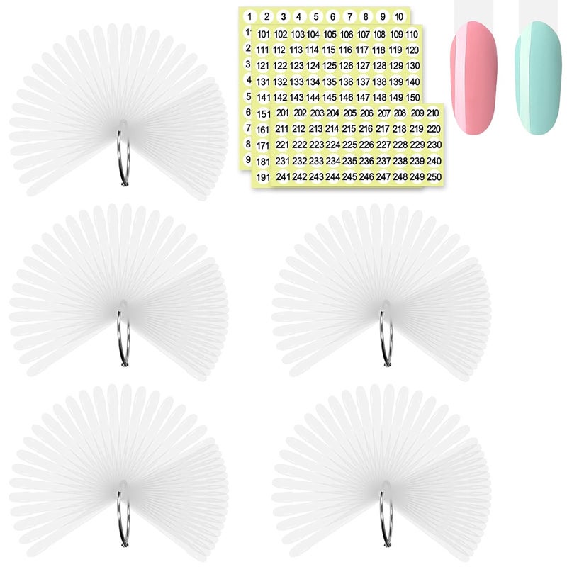 SIUSIO 250 Pcs Oval Nail Swatch Sticks with Metal Split Ring and Numbered Tips  Clear Fanshaped Color Display for Nail Art Polish Practice