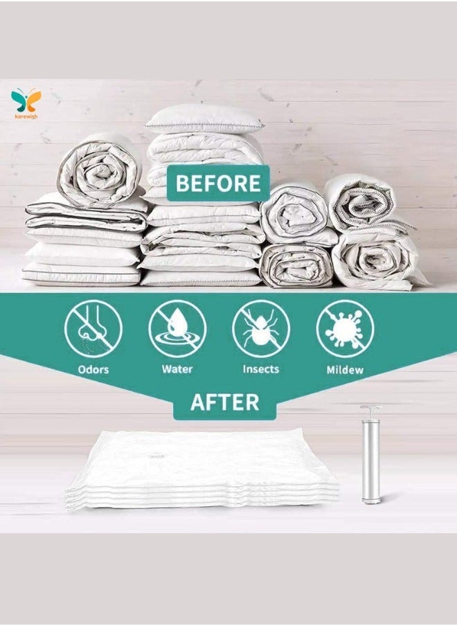 Karewish - KAREWISH Vacuum Storage Bags 12PCS set, (3pcs 40x60cm,3pcs 50x70cm,3pcs 60x80cm,3pcs 80x100cm) in one color bag 80 microns. Sealer Bag for Clothes Reusable Compression Space Saver Bag with Hand Pump - Image 1