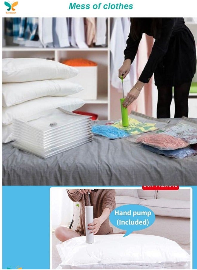Karewish - KAREWISH Vacuum Storage Bags 12PCS set, (3pcs 40x60cm,3pcs 50x70cm,3pcs 60x80cm,3pcs 80x100cm) in one color bag 80 microns. Sealer Bag for Clothes Reusable Compression Space Saver Bag with Hand Pump - Image 1