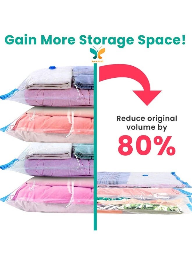 Karewish - KAREWISH Vacuum Storage Bags 12PCS set, (3pcs 40x60cm,3pcs 50x70cm,3pcs 60x80cm,3pcs 80x100cm) in one color bag 80 microns. Sealer Bag for Clothes Reusable Compression Space Saver Bag with Hand Pump - Image 1