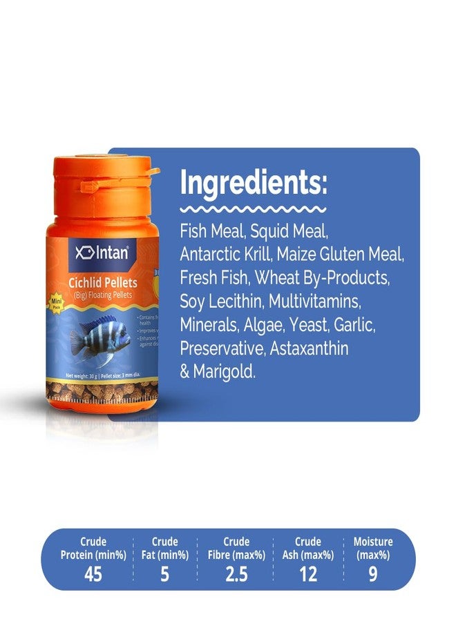 Intan Cichlid Pellets | Big Floating Pellets for Aquarium Fish | Fish Food for Health & Growth | Mini Pack 30 Gm Each, Pellet Size 3 mm Dia, Pack of 2,All Life Stages - Image 4