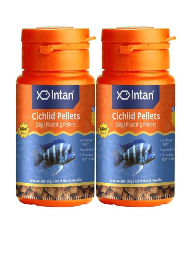 Intan Cichlid Pellets | Big Floating Pellets for Aquarium Fish | Fish Food for Health & Growth | Mini Pack 30 Gm Each, Pellet Size 3 mm Dia, Pack of 2,All Life Stages - Image 1