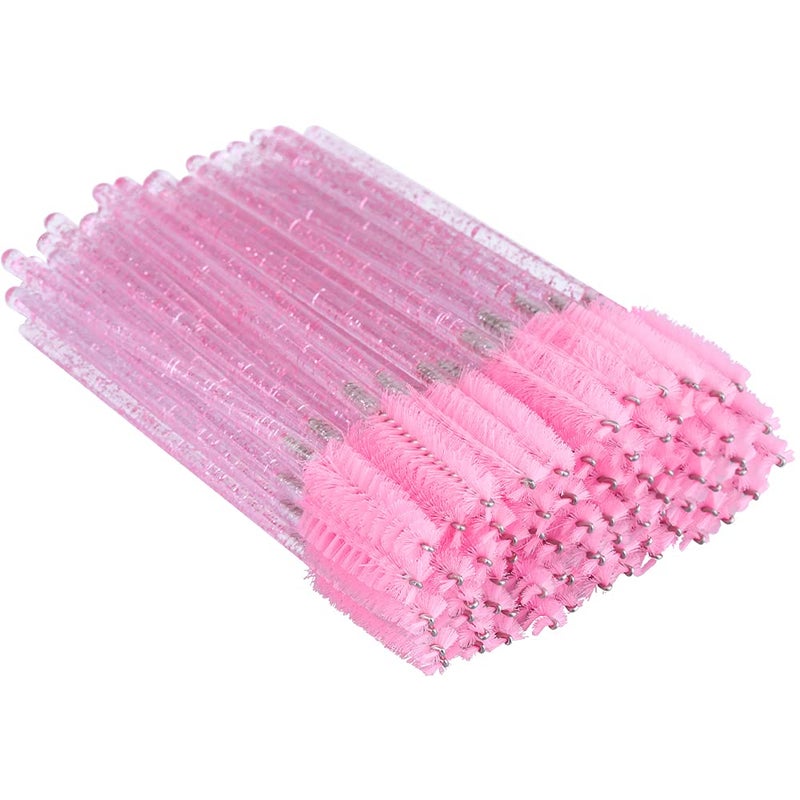 G2PLUS 100PCS Eyelash Mascara Brushes Disposable Lash Spoolies Crystal Mascara Wands Makeup Kits for Eyelash Extensions and Eyebrow Pink