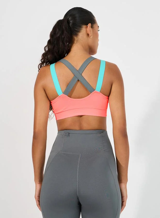 Styli Contrast Cross Back Straps Sports Bra