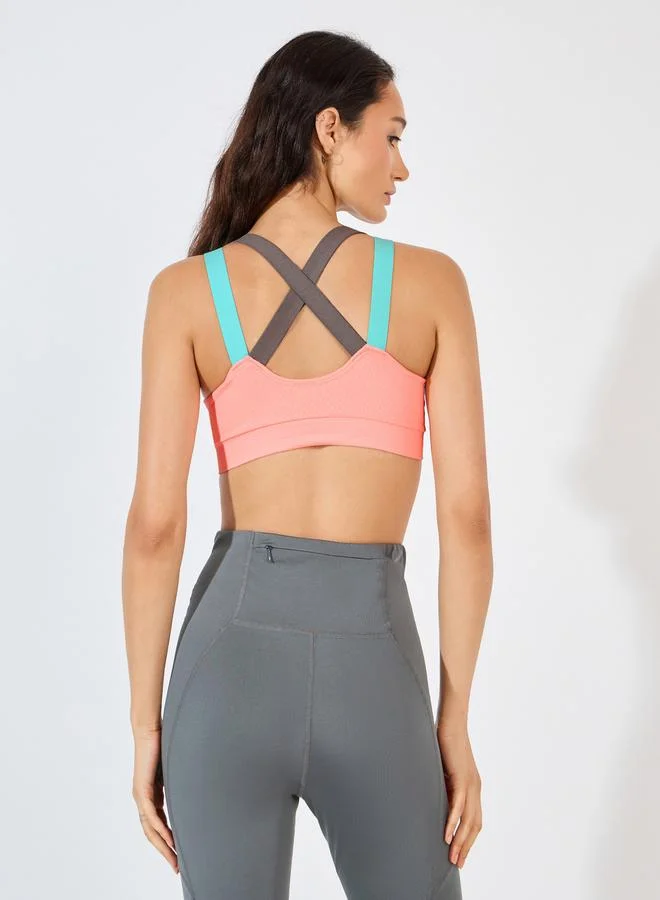 Styli Contrast Cross Back Straps Sports Bra