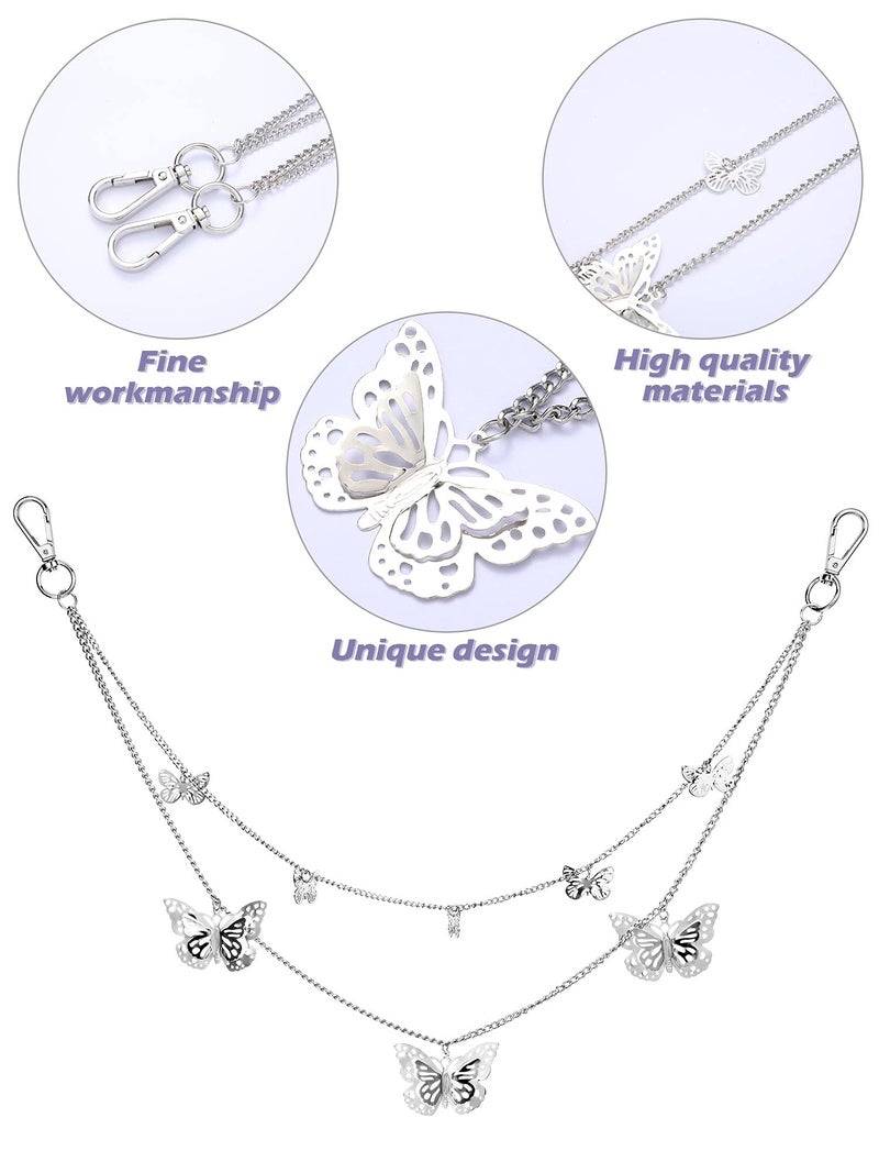 Jadive 5 Pieces Belt Chain Jeans Pants Pocket Waist Multi-Layer Hip Hop Metal Wallet Chain for Men Women(Butterfly,Silver) - Image 5