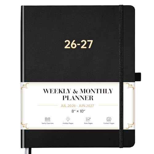 Vondafe Planner 2026-2027 - Academic Planner 2026-2027, July 2026 - June 2027, 8'' x 10'', 26-27 Planner Weekly and Monthly, 26-27 Calendar Planners with Pen Holder, Elastic Closure, Leather Hardcover - Black - Image 1