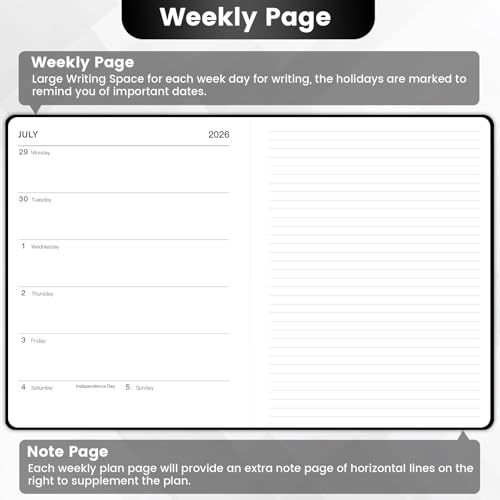 Vondafe Planner 2026-2027 - Academic Planner 2026-2027, July 2026 - June 2027, 8'' x 10'', 26-27 Planner Weekly and Monthly, 26-27 Calendar Planners with Pen Holder, Elastic Closure, Leather Hardcover - Black - Image 4