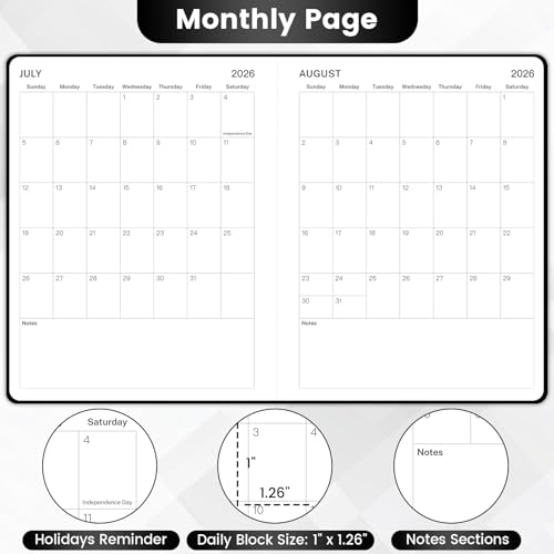 Vondafe Planner 2026-2027 - Academic Planner 2026-2027, July 2026 - June 2027, 8'' x 10'', 26-27 Planner Weekly and Monthly, 26-27 Calendar Planners with Pen Holder, Elastic Closure, Leather Hardcover - Black - Image 5