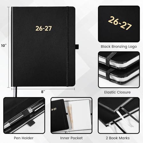 Vondafe Planner 2026-2027 - Academic Planner 2026-2027, July 2026 - June 2027, 8'' x 10'', 26-27 Planner Weekly and Monthly, 26-27 Calendar Planners with Pen Holder, Elastic Closure, Leather Hardcover - Black - Image 3
