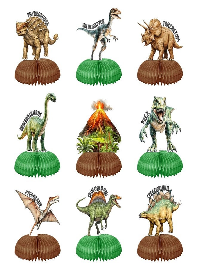 Reyoust 9Pcs Dinosaur Birthday Honeycomb Centerpieces Dino Volcano Honeycomb 3D Centerpieces Dinosaurs Double-Sided Printing Party Supplies Kit Medieval Jungle Theme Party Decorations for Boys Girls Kids - Image 1