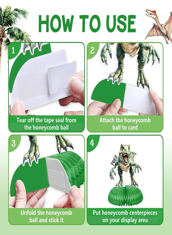 Reyoust 9Pcs Dinosaur Birthday Honeycomb Centerpieces Dino Volcano Honeycomb 3D Centerpieces Dinosaurs Double-Sided Printing Party Supplies Kit Medieval Jungle Theme Party Decorations for Boys Girls Kids - Image 3