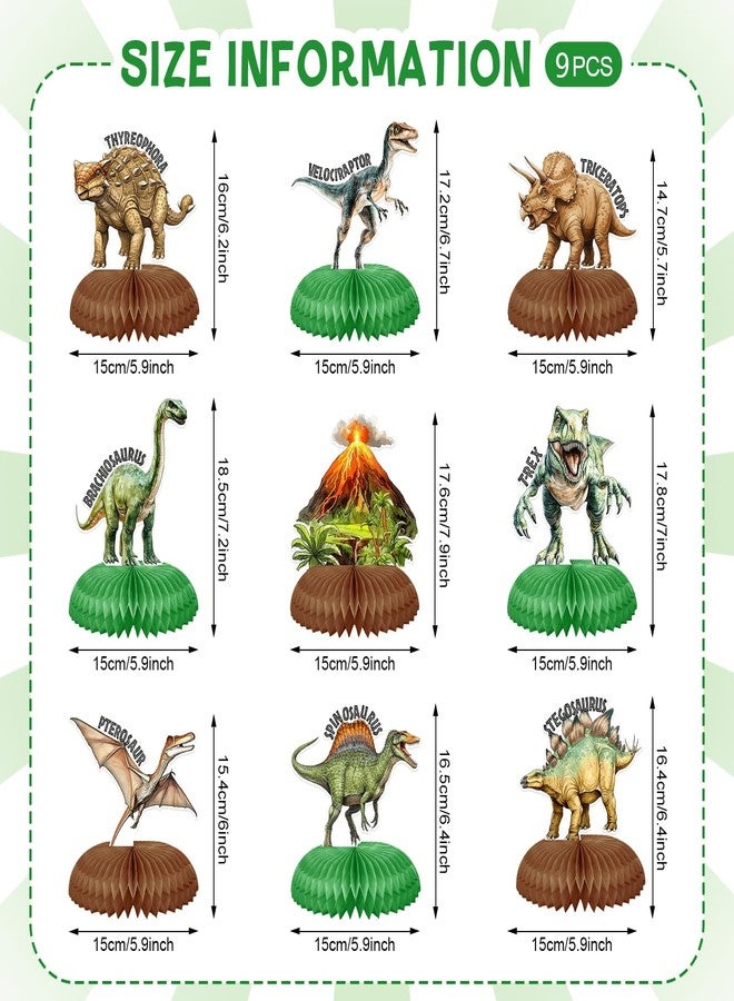 Reyoust 9Pcs Dinosaur Birthday Honeycomb Centerpieces Dino Volcano Honeycomb 3D Centerpieces Dinosaurs Double-Sided Printing Party Supplies Kit Medieval Jungle Theme Party Decorations for Boys Girls Kids - Image 2