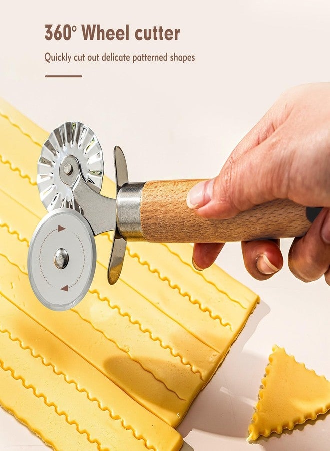 FLATRI Pasta Cutter Wheel - Fluted Pastry Cutter Double Wheel Ravioli Cutter Tool with Wooden Handle for Pasta Pizza Ravioli Cookie - Image 5