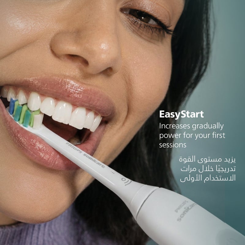 فيليبس سونيكير سلسلة 1100، فرشاة أسنان كهربائية، لون أبيض، عناية أساسية بتقنية الاهتزازات الصوتية، ميزة البدء السهل، قابلة لإعادة الشحن. تتضمن: مقبض واحد، رأس فرشاة واحد (إنتيركير)، وكابل شحن واحد. - Image 5