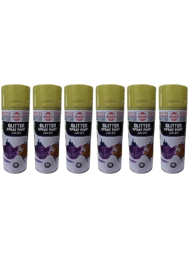 Asmaco Glitter Spray Paint - Yellow - 400 Ml - Set of 06