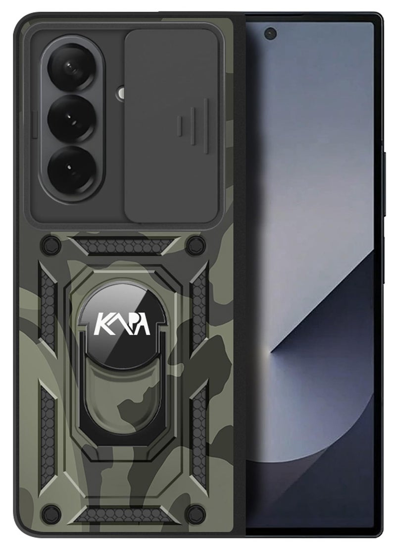 Kapa Tank Back Cover for Samsung Galaxy Z Fold 7 | Inbuilt Ring + Slider Shockproof Lens Protection Bumper Back Case (Black) - Image 1