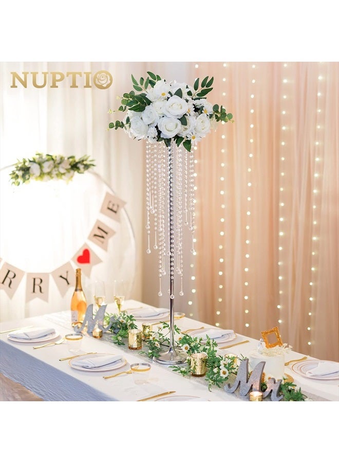 NUPTIO Wedding Centerpieces Silver Vases: 2 Pcs 39.4in Tall Crystal Flower Vase Metal Flowers Stand for Party Tables Decorations - Elegant Bulk Weddings Decoration Table Chandelier Centerpiece Stands - Image 2