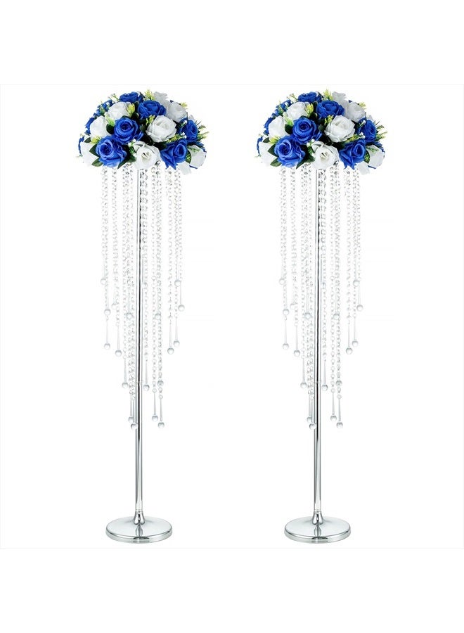 NUPTIO Wedding Centerpieces Silver Vases: 2 Pcs 39.4in Tall Crystal Flower Vase Metal Flowers Stand for Party Tables Decorations - Elegant Bulk Weddings Decoration Table Chandelier Centerpiece Stands - Image 1