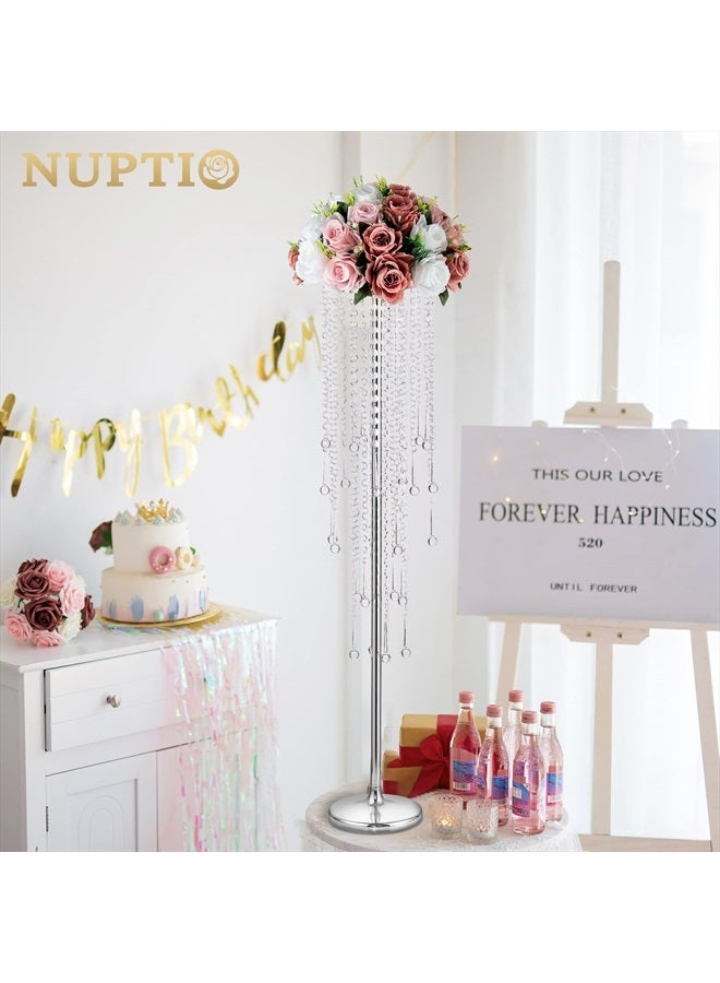 NUPTIO Wedding Centerpieces Silver Vases: 2 Pcs 39.4in Tall Crystal Flower Vase Metal Flowers Stand for Party Tables Decorations - Elegant Bulk Weddings Decoration Table Chandelier Centerpiece Stands - Image 4