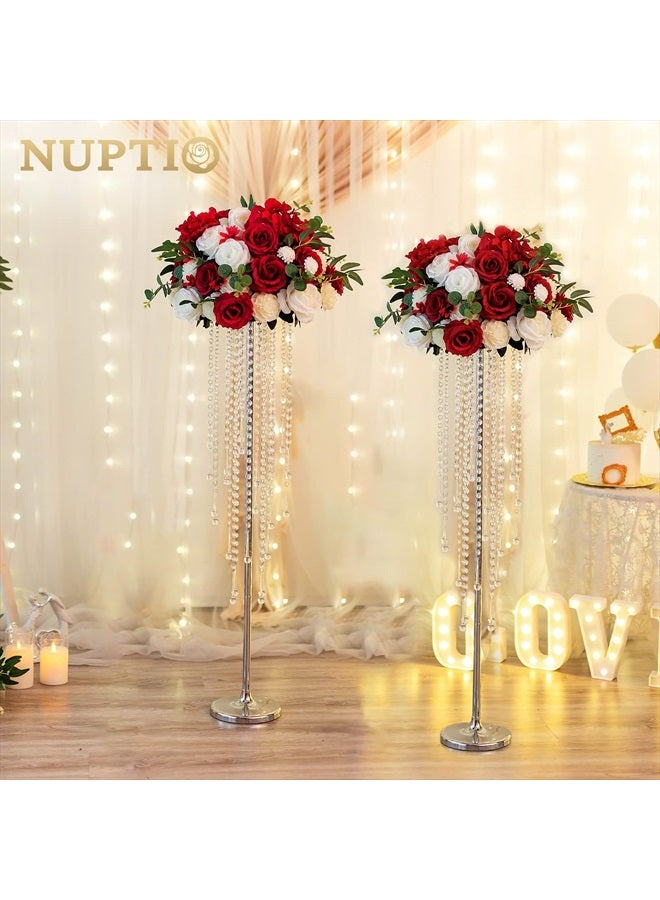 NUPTIO Wedding Centerpieces Silver Vases: 2 Pcs 39.4in Tall Crystal Flower Vase Metal Flowers Stand for Party Tables Decorations - Elegant Bulk Weddings Decoration Table Chandelier Centerpiece Stands - Image 3
