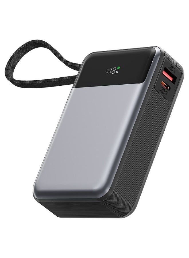 ACEFAST Power Bank 20000 Mah PD 65W Fast  Charging with Built-In Type-C Cable, Multiple Output Options, Real-Time LED Display, Travel-Friendly Design (M21) -Black - Image 1