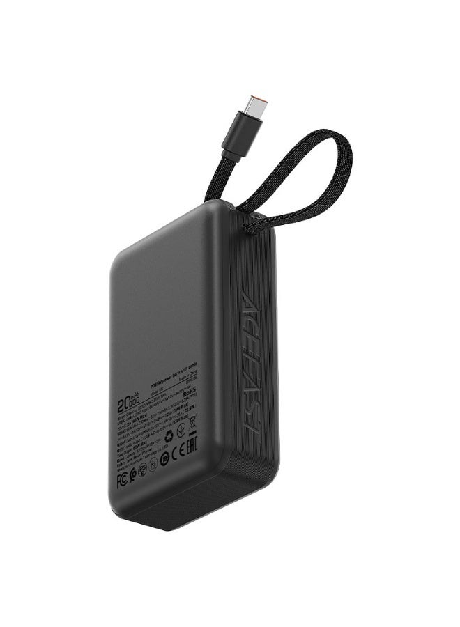 ACEFAST Power Bank 20000 Mah PD 65W Fast  Charging with Built-In Type-C Cable, Multiple Output Options, Real-Time LED Display, Travel-Friendly Design (M21) -Black - Image 3