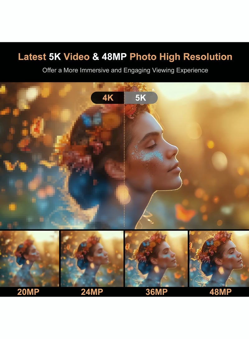 Milatech 5K Digital Camera with Dual - Cameras, 64MP, 5X Optical Zoom, 32G TF Card, Touch Screen - Image 5