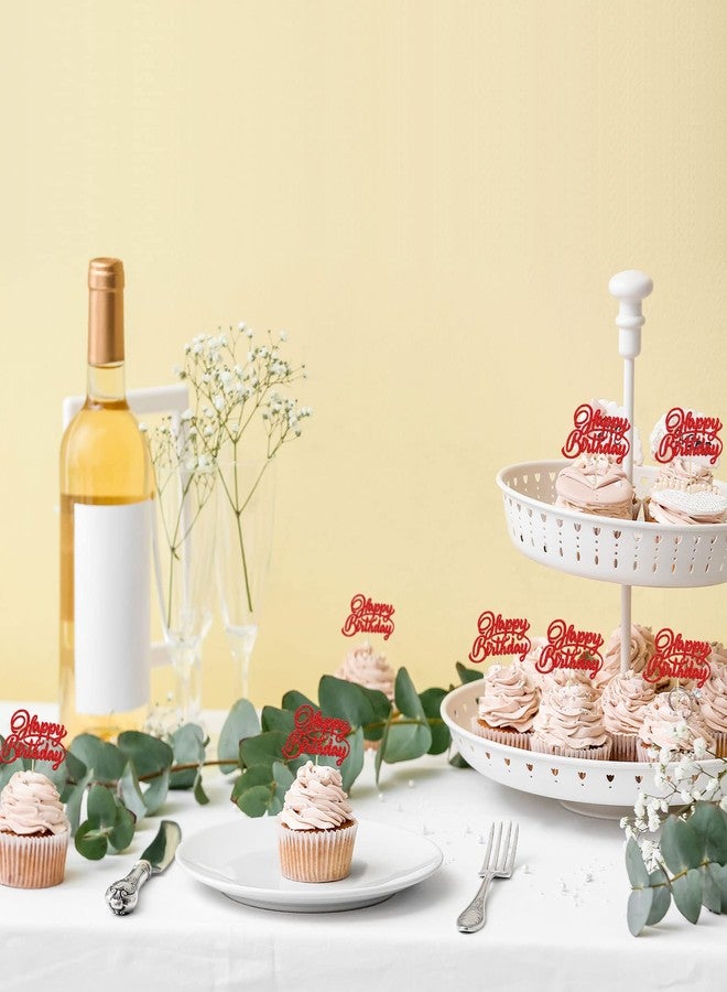 Ephlyn 24Pcs Happy Birthday Cupcake Toppers Red Glitter Birthday Cupcake Food Picks for Celebrating Happy Birthday Party Cake Decorations Supplies - Image 4