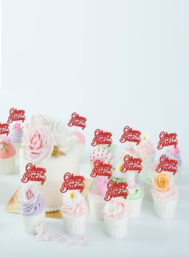 Ephlyn 24Pcs Happy Birthday Cupcake Toppers Red Glitter Birthday Cupcake Food Picks for Celebrating Happy Birthday Party Cake Decorations Supplies - Image 5
