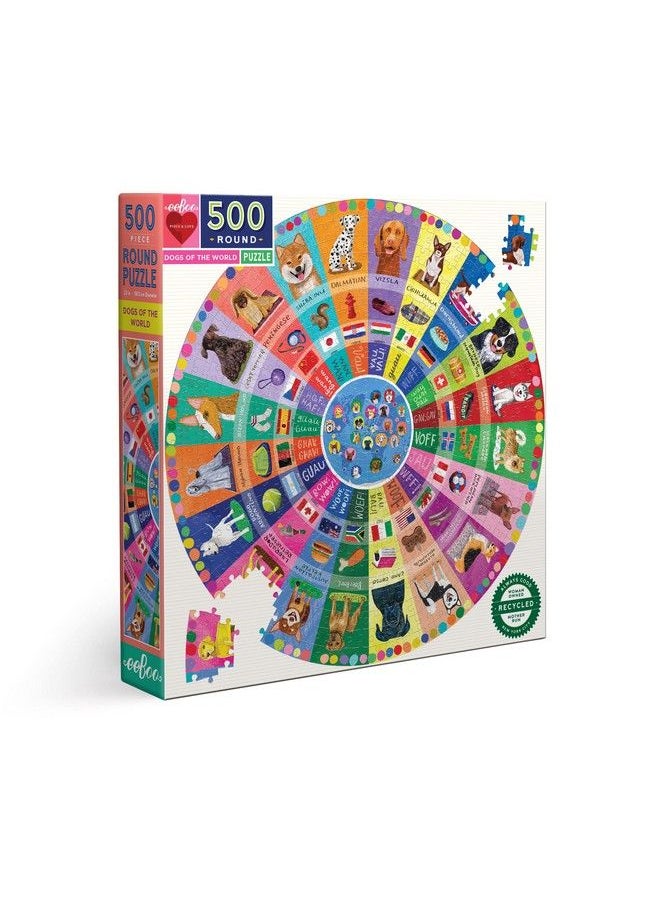 eeboo : Piece And Love Dogs Of The World 500 Piece Round Family Jigsaw Puzzle, Multicolor, Jigsaw Puzzle For Adults And Families, Includes Glossy, Sturdy Pieces And Minimal Puzzle Dust  - Image 1