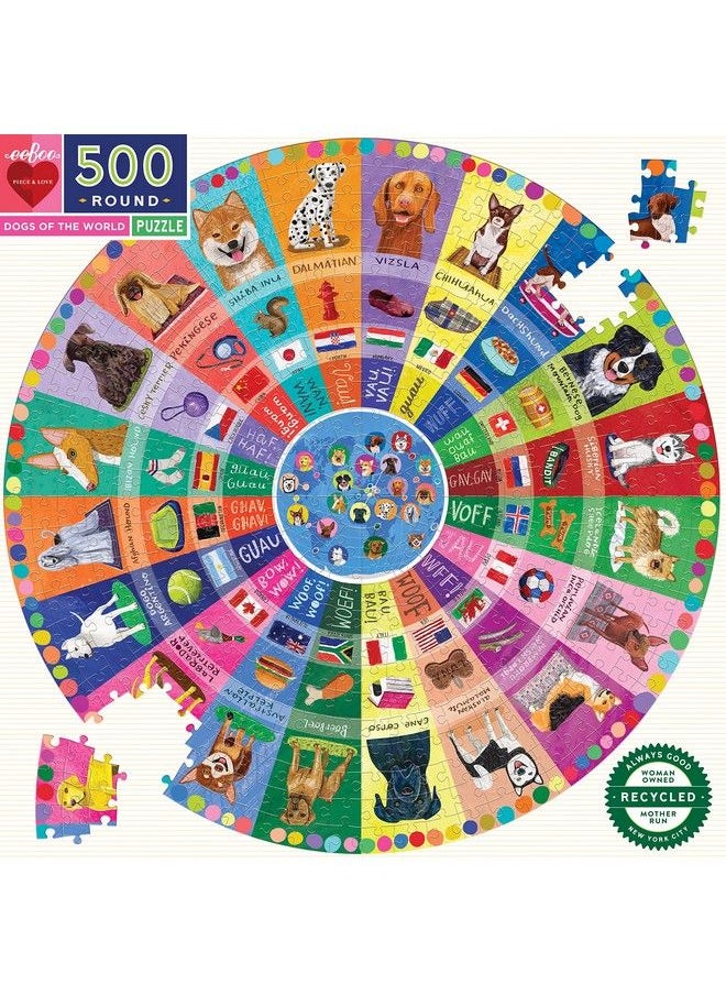 eeboo : Piece And Love Dogs Of The World 500 Piece Round Family Jigsaw Puzzle, Multicolor, Jigsaw Puzzle For Adults And Families, Includes Glossy, Sturdy Pieces And Minimal Puzzle Dust  - Image 3