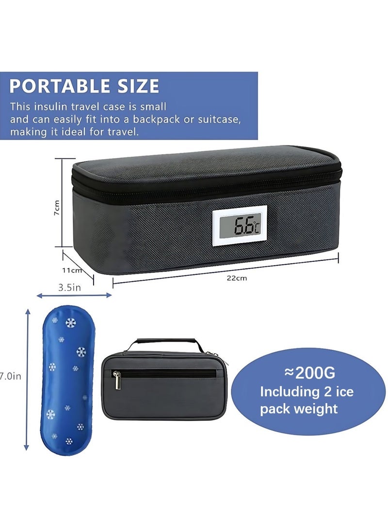 Insulin Cooler Travel Bag with Digital Temperature Display – Portable Medication Cooler Case with 2 Ice Packs for Diabetes, Insulated Organizer for Pens & Vials – Grey - Image 4
