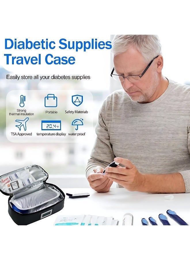 Insulin Cooler Travel Bag with Digital Temperature Display – Portable Medication Cooler Case with 2 Ice Packs for Diabetes, Insulated Organizer for Pens & Vials – Grey - Image 2