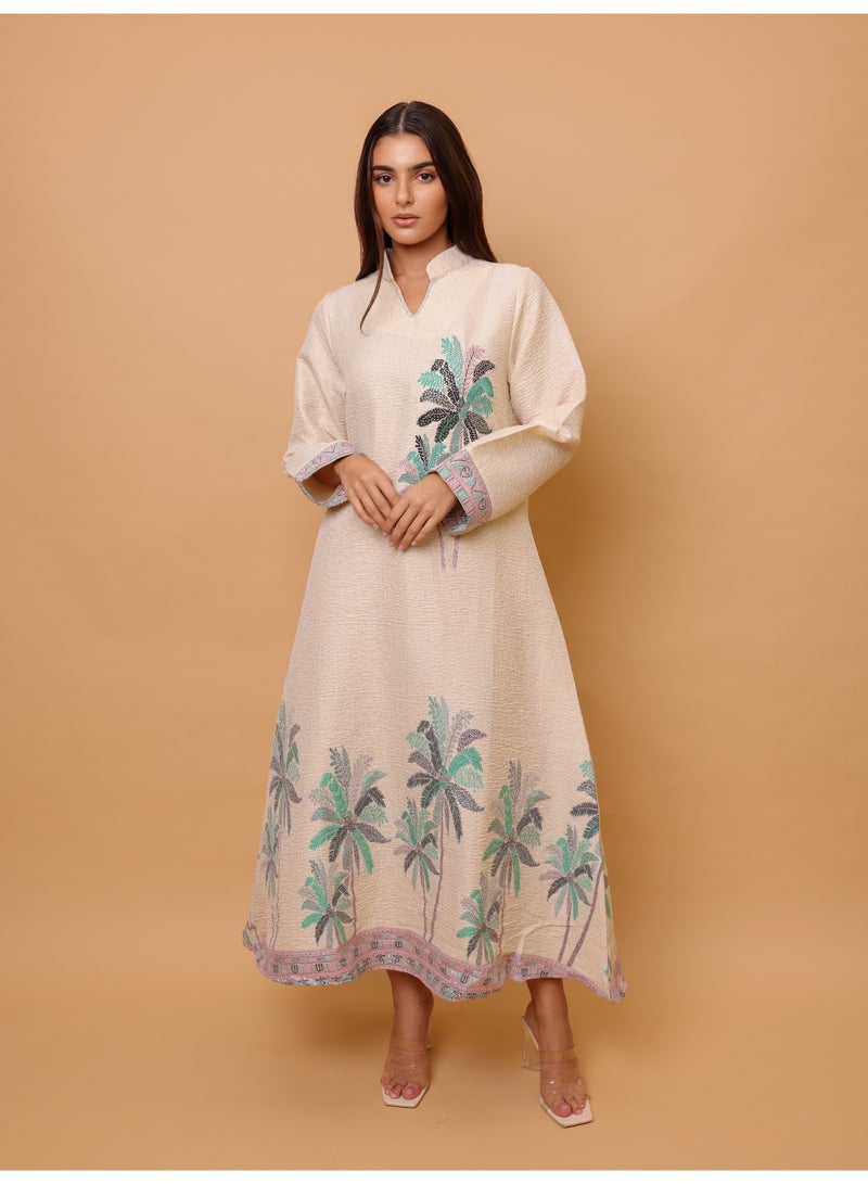 اكسا جلابية أنيقة مطبوعة بتصميم نخيل - Image 5