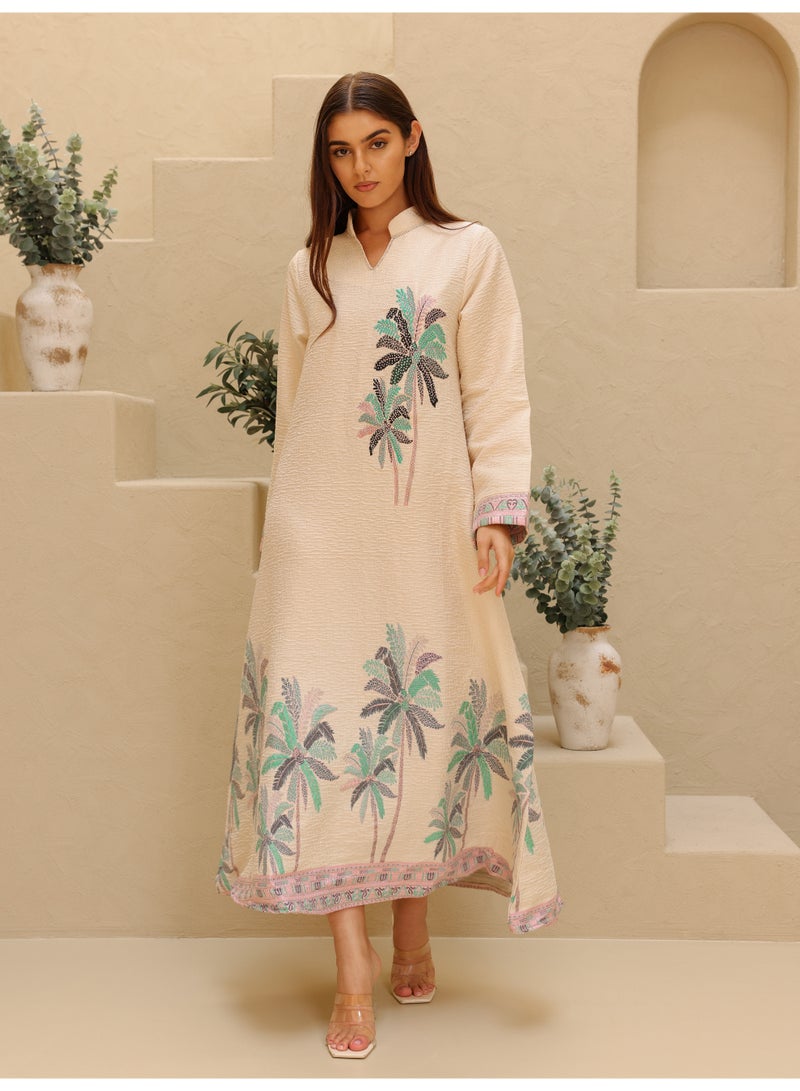 اكسا جلابية أنيقة مطبوعة بتصميم نخيل - Image 1