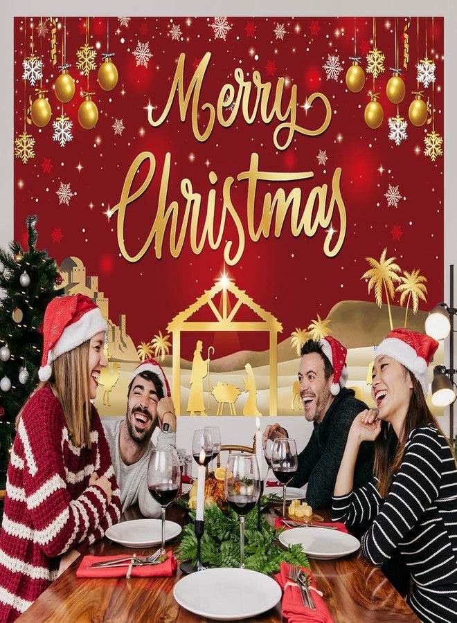 RUYI Red Jesus Christmas Backdrop 8x5FT Gold Glitter Sparkle Snowflake Merry Christmas Banner Background for New Year Family Gathering Winter Holiday Xmas Party Supplies (96x60 inch) - Image 5