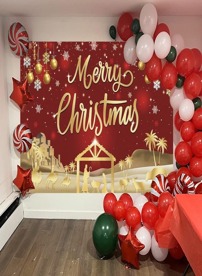 RUYI Red Jesus Christmas Backdrop 8x5FT Gold Glitter Sparkle Snowflake Merry Christmas Banner Background for New Year Family Gathering Winter Holiday Xmas Party Supplies (96x60 inch) - Image 4