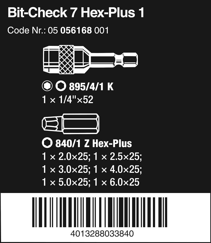 Wera Hex-Plus Metal Bit Set with Rapidaptor Universal Bit Holder - 7 Pieces - Image 2