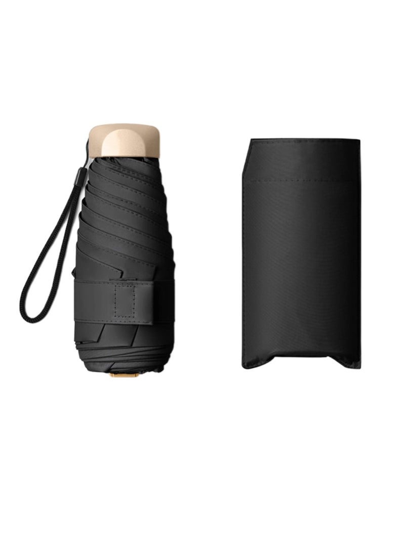 NOVOLAN Pocket Umbrella Travel Umbrella Windproof Sun Rain Mini Ultra-Light 5 Fold Umbrella Anti-Uv Folding Sunshade Dual-Use Sunny Umbrella Sunscreen Pocket Umbrella Sun Umbrella Female (black) - Image 1