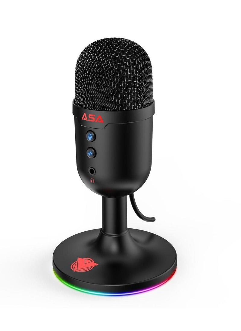ASA - Streamer Portable USB Microphone, USB Streaming Microphone PC Podcast Twitch Discord ASMR YouTube, Condenser Gaming Microphone with Cardioid Characteristic, Mute Switch, RGB Lighting - Black - Image 1