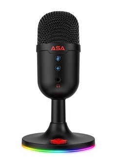 Streamer Portable USB Microphone, USB Streaming Microphone PC Podcast Twitch Discord ASMR YouTube, Condenser Gaming Microphone with Cardioid Characteristic, Mute Switch, RGB Lighting - Black